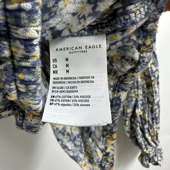American Eagle Crop Floral Long Sleeve Medium Off Shoulder Festival Boho - Picture 2 of 7
